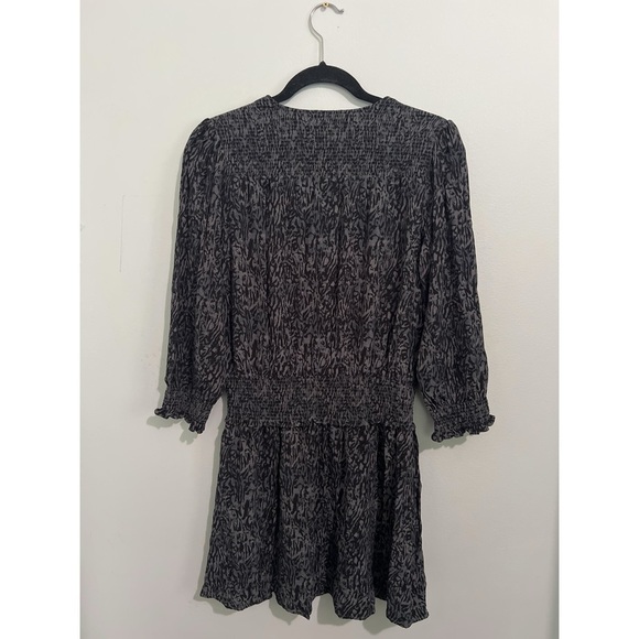 Rails Zana Dress Women’s Large Charcoal Animal Print Mini Smocked - Picture 4 of 14